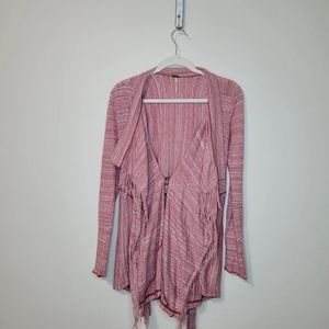 #24 Free People valentines day bow pink open cardigan longsleeve shirt size S